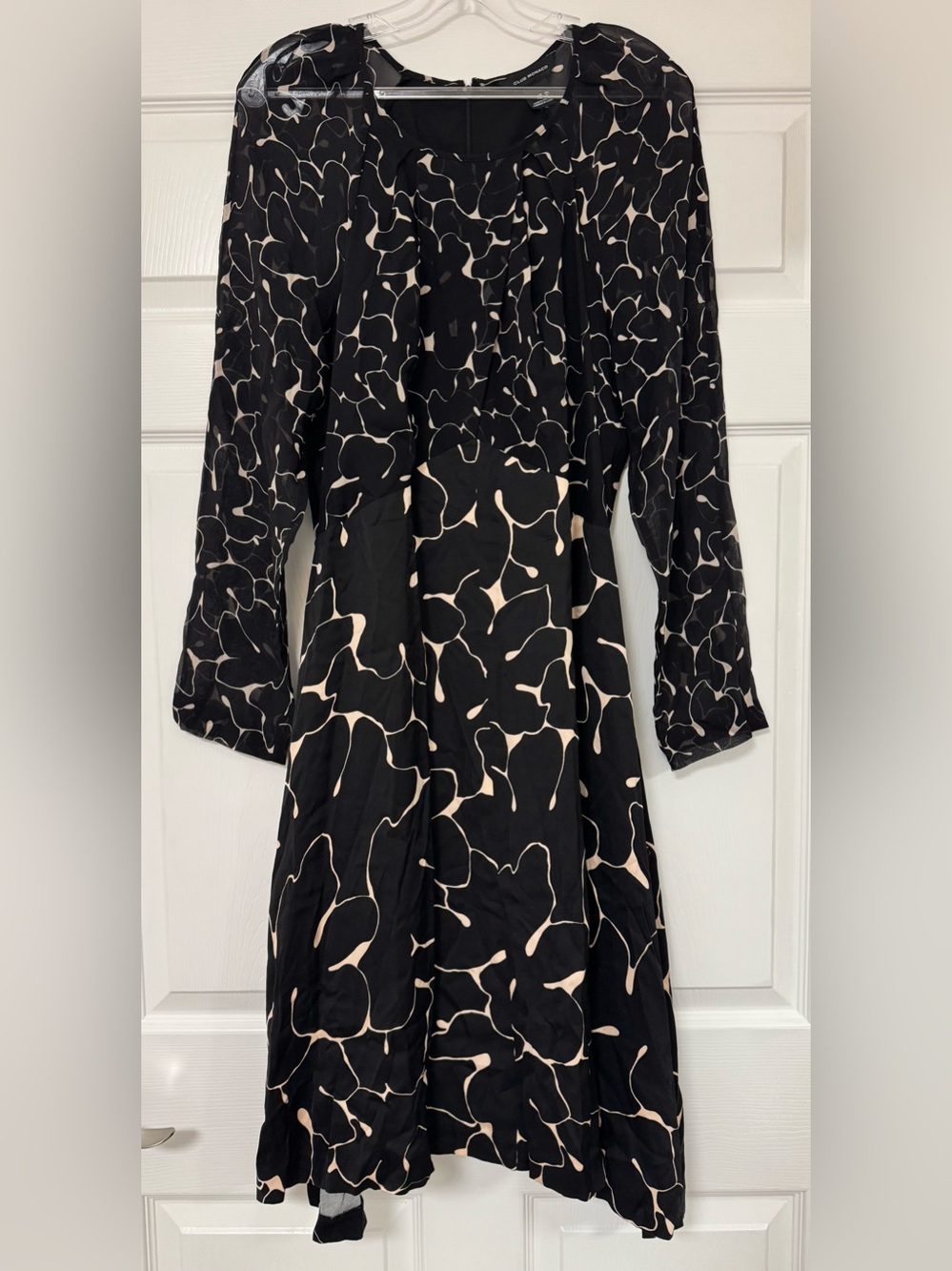 Club Monaco Black Long-Sleeve Abstract Print Dress